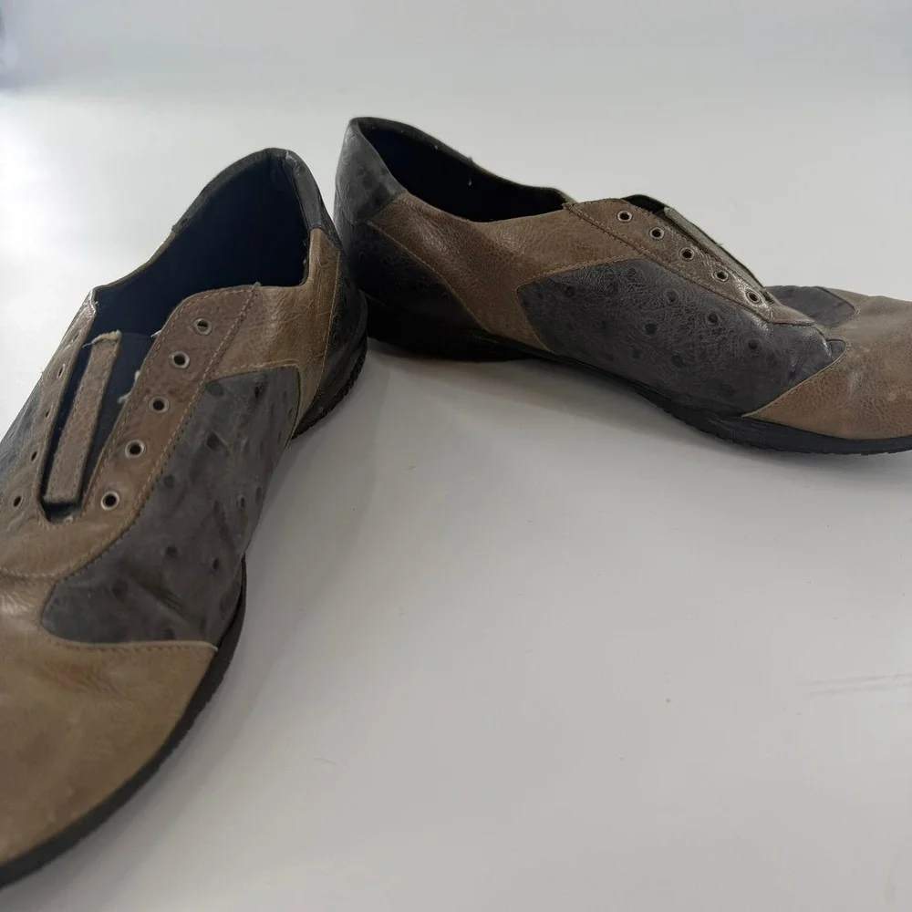Unbranded Ostrich Embossed Leather Slip On Sneakers Women 11 Brown Good Laceless